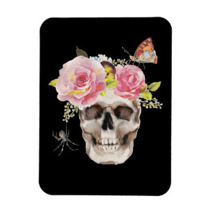 Totenkopf-Blumen-Schmetterling-Spinne-Halloween-Ge Magnet