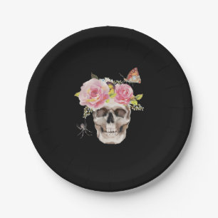Totenkopf-Blumen-Schmetterling-Spinne-Halloween-Ge Pappteller