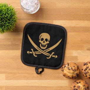 Totenkopf & Cutlass des Piraten Calico Jack, Aztek Topflappen