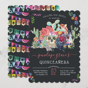 Totenkopf-Day-of-the-Dead-Quinceañera-Einladung Einladung