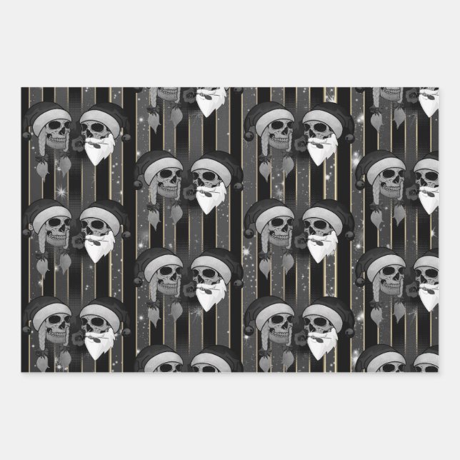 Totenkopf Frau Mann Weihnachten Rose Mütze Bart Geschenkpapier Set (Vorderseite)