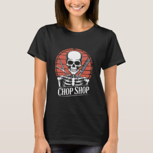 Totenkopf-Friseur-Salon-Barbier-Skelett-Haare T-Shirt