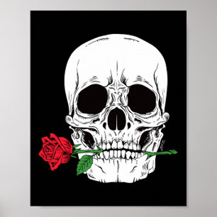 Totenkopf Gesicht Rote Rose Rock N Roll Cool Skele Poster