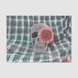 Totenkopf Gothic Blumen Sonnenblume Türkis Kariert Seidenpapier