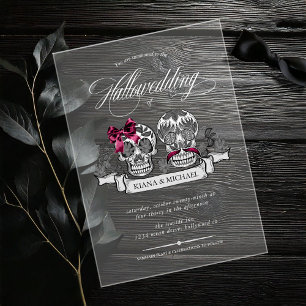 Totenkopf-Gotik Hochzeit Burgund ID866 Acryleinladungen