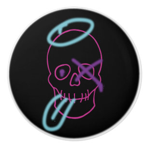 Totenkopf-Graffiti - Pink, Lila, Blau und Schwarz Keramikknauf