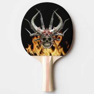 Totenkopf Helm Fantasy Dämon Flammen Tischtennis Schläger