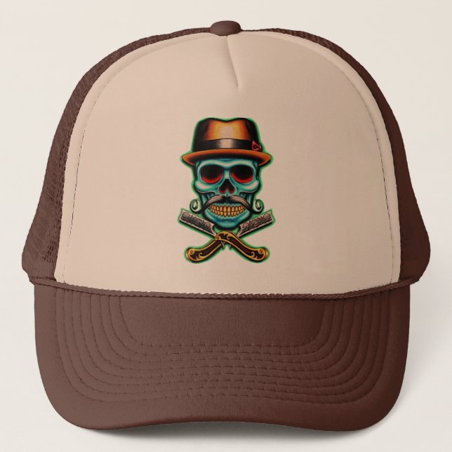 Totenkopf Herrenfriseur Truckerkappe (Vorderseite)