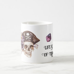 Totenkopf Hut Lila Beige Blumen Amethyst Schätze Kaffeetasse