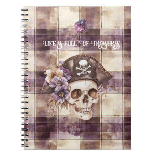 Totenkopf Hut Lila Beiger Blumen Amethyst Schätze Notizblock
