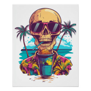 Totenkopf im Urlaub � Entspannter Lustiger Strand- Poster