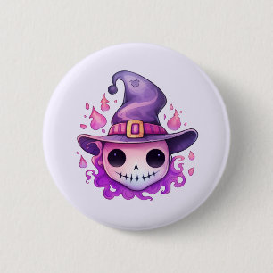 Totenkopf in einem Hexenhut Whimsical Button