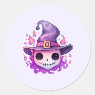 Totenkopf in einem Hexenhut Whimsical Runder Aufkleber