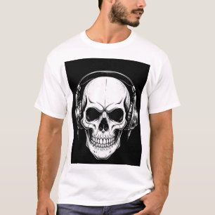 Totenkopf-Kopfhörer-Gothic-Grafik-T-Shirt T-Shirt