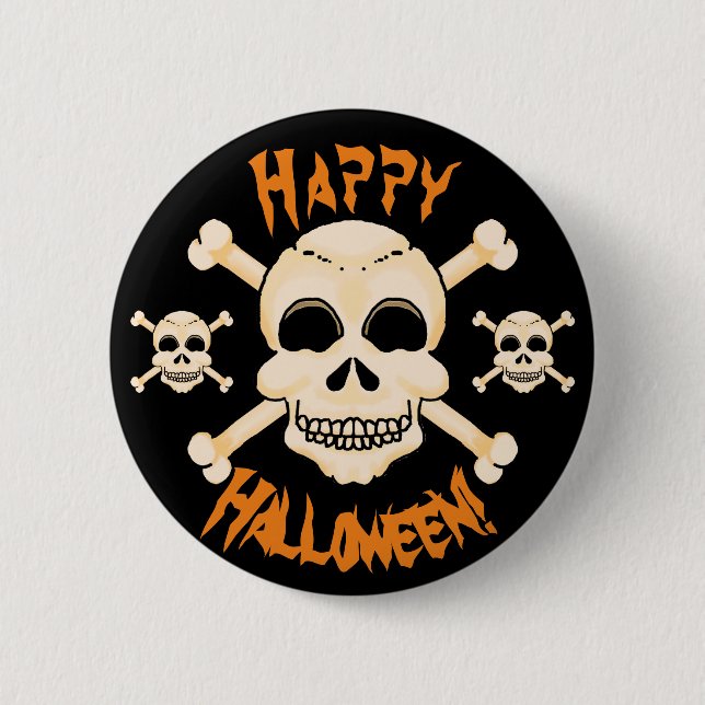 Totenkopf & Kreuz Halloween-Button Button (Vorderseite)
