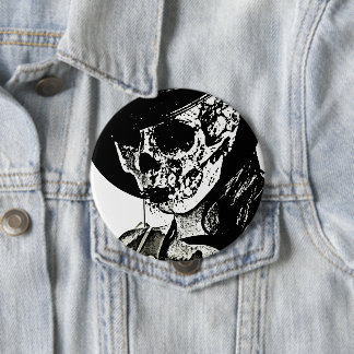 Totenkopf Mädchen - Schwarz und Weiß Knopf Button