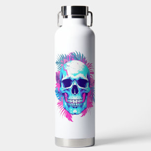 Totenkopf mit Blumen im Vaporwave-Stil Trinkflasche
