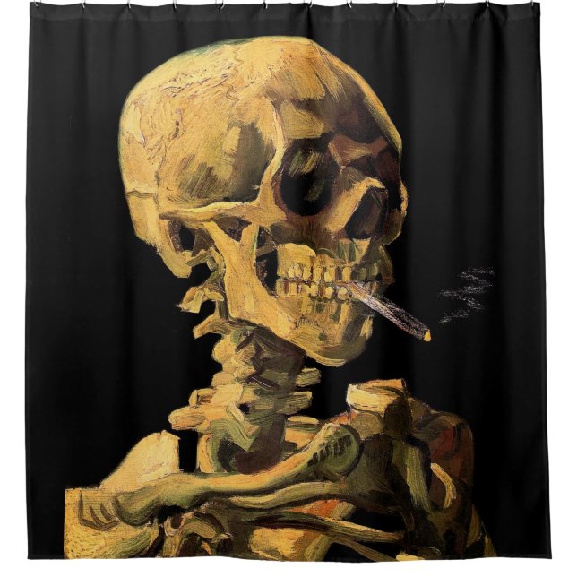 Totenkopf mit brennender Zigarette Duschvorhang (Vorderseite)