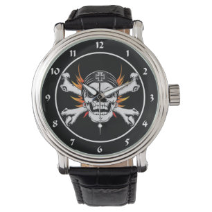 Totenkopf mit flammenden Flügeln Armbanduhr