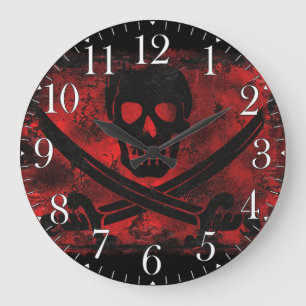 Totenkopf mit gekreuzten Schwertern Gruselige Kuns Große Wanduhr