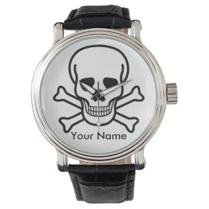 Totenkopf mit gekreuzter Knochen auf Uhr