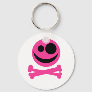 Totenkopf mit gekreuzter Knochen. Pink und Schlüsselanhänger