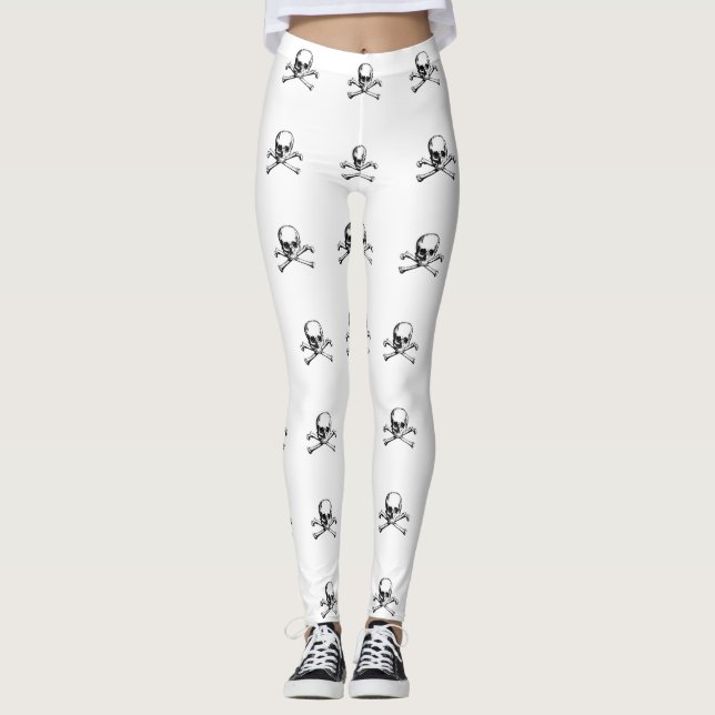 Totenkopf mit gekreuzter Knochen-Piraten-Ikone Leggings (Vorderseite)