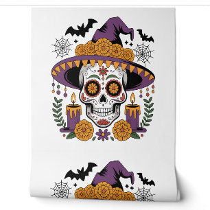 Totenkopf mit Hexenhut Halloween Vektor Tapete