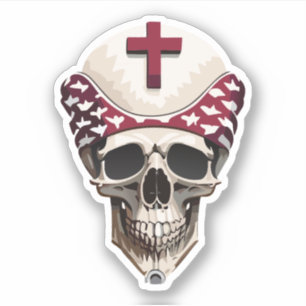 Totenkopf mit Hut mit Kreuzzeichnungen verziert Aufkleber