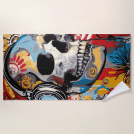 Totenkopf mit Kopfhörern Urban Music Art Strandtuch