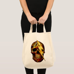 Totenkopf mit Leopardenmuster und Goldfunken Tragetasche