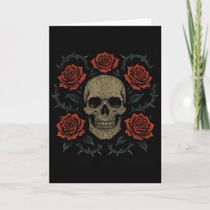 Totenkopf Mit Rosen Gothic Floral Dunkle Ästhetik Karte