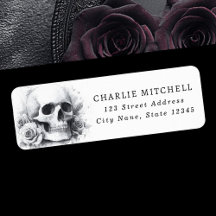 Totenkopf mit Rosen Halloween-Rücksendeadresse