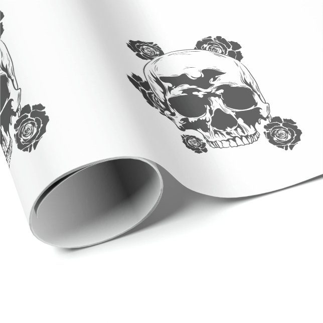 Totenkopf mit Rosen Tattoo Körperkunst Geschenkpapier (Rolleneckpunkt)