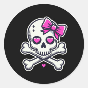 Totenkopf mit Schleife Rosa Mädchen Totenkopf Hall Runder Aufkleber
