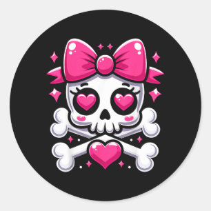 Totenkopf mit Schleife Rosa Mädchen Totenkopf Hall Runder Aufkleber