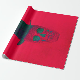 Totenkopf mit Zylinder Rot Grün Halloween Weihnach Geschenkpapier