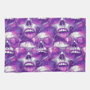 Totenkopf-Musterdesign mit violetter Sonnenbrille Geschirrtuch