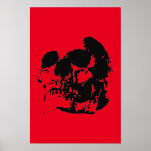 Totenkopf Poster Druck - Schwarz & Rot Pop Art