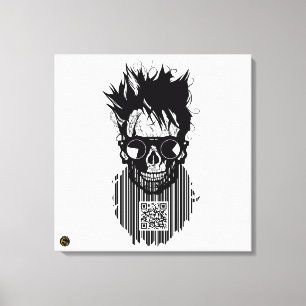 Totenkopf QR G-Skulls Strichcode mit Bart 10 Leinwanddruck
