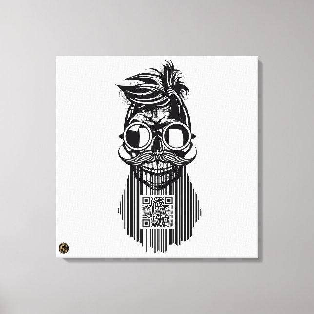 Totenkopf QR G-Skulls Strichcode mit Bart 6 Leinwanddruck (Vorderseite)
