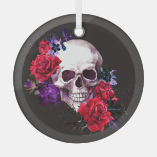 Totenkopf & Rosen: Dunkle Floral-Aquarellmalerei. Ornament Aus Glas
