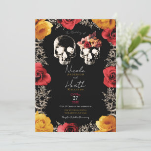 Totenkopf Rot Gelb Herbst Floral Hochzeit Einladung
