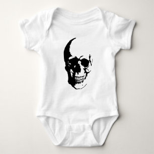 Totenkopf - Schwarz-Weiß-Metall-Fantasy-Kunst Baby Strampler