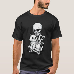 Totenkopf-Skelett umarmt eine Halloween-Katze Grus T-Shirt