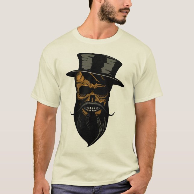 Totenkopf Skull Crane Hipster Barthut T-Shirt (Vorderseite)