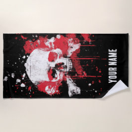 Totenkopf-Strandhandtuch – Rote Grunge-Kunst Strandtuch