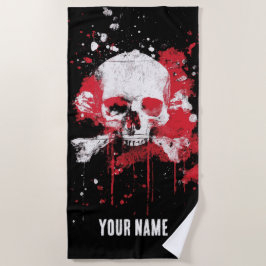 Totenkopf-Strandhandtuch – Rote Grunge-Kunst Strandtuch