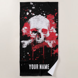 Totenkopf-Strandhandtuch – Rote Grunge-Kunst Strandtuch