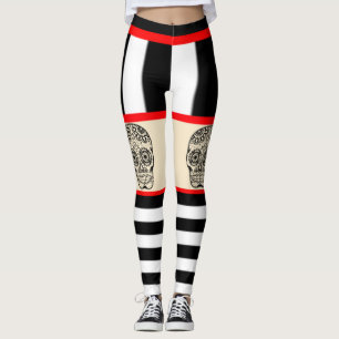 Totenkopf-Tattoo-Streifenhosen Leggings